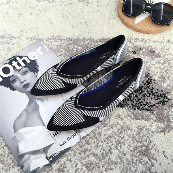 Breathable Knit Pointed Ballet Shoes