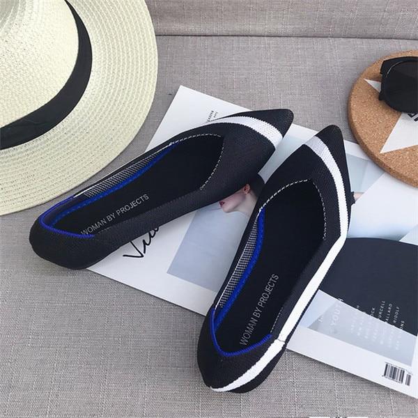 Breathable Knit Pointed Ballet Shoes