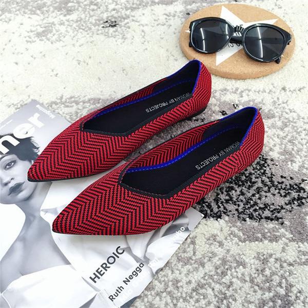 Breathable Knit Pointed Ballet Shoes