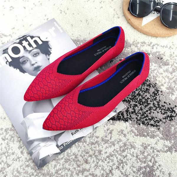 Breathable Knit Pointed Ballet Shoes