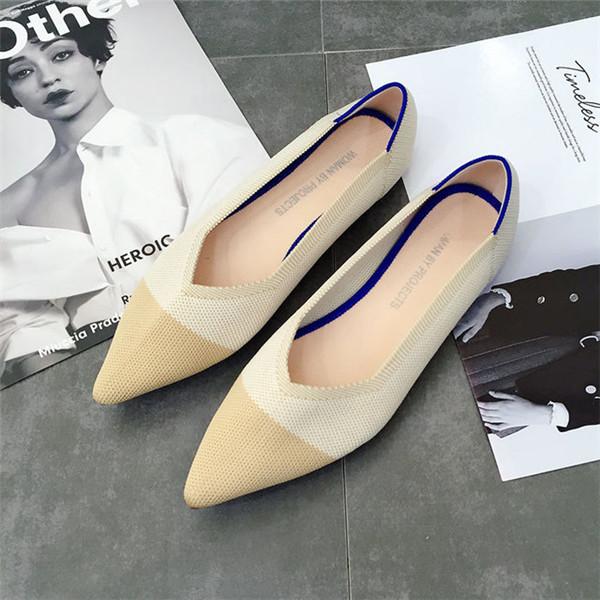 Breathable Knit Pointed Ballet Shoes