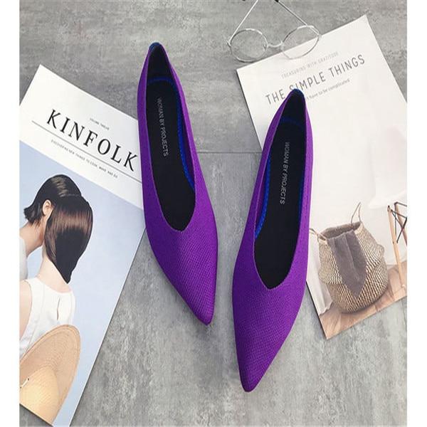 Breathable Knit Pointed Ballet Shoes