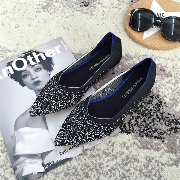 Breathable Knit Pointed Ballet Shoes