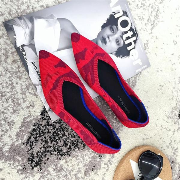 Breathable Knit Pointed Ballet Shoes