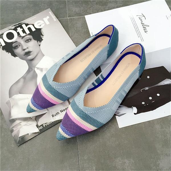 Breathable Knit Pointed Ballet Shoes