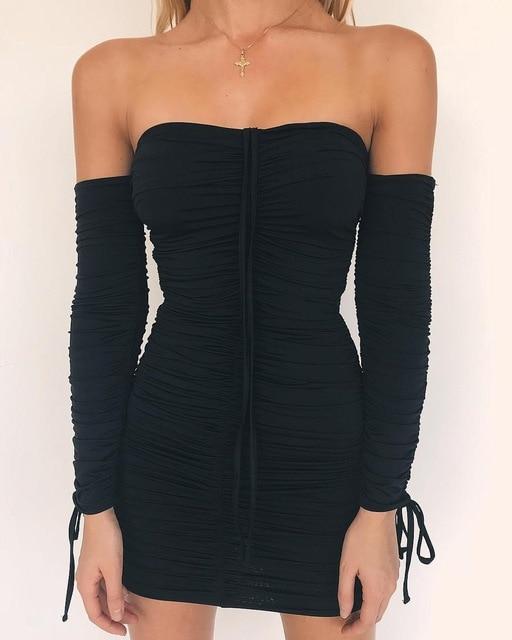 Off Shoulder Long Sleeve Slim Elastic Bodycon Bandage Dress