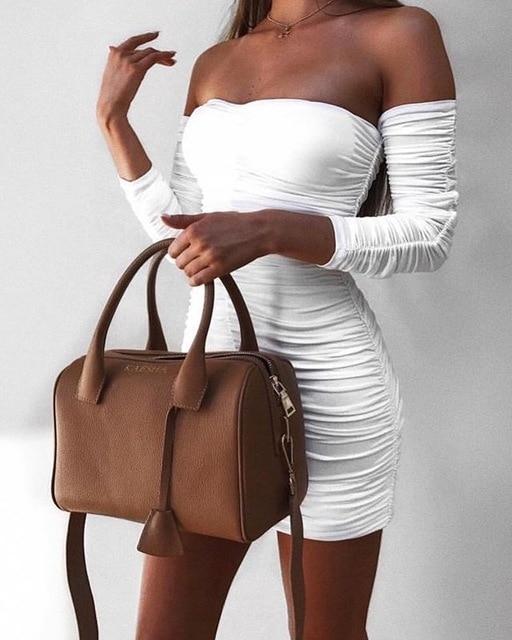 Off Shoulder Long Sleeve Slim Elastic Bodycon Bandage Dress