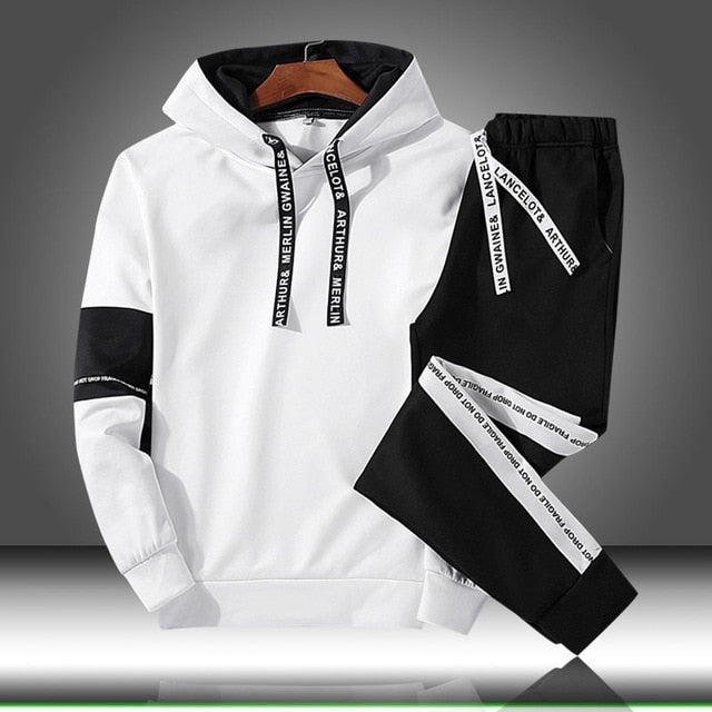 Sets Tracksuit Men Autumn Winter Hooded Sweatshirt Drawstring Outfit Sportswear 2020 Male Suit Pullover Two Piece Set Casual - Stylesma