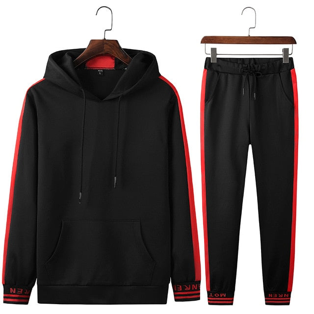 Sets Tracksuit Men Autumn Winter Hooded Sweatshirt Drawstring Outfit Sportswear 2020 Male Suit Pullover Two Piece Set Casual