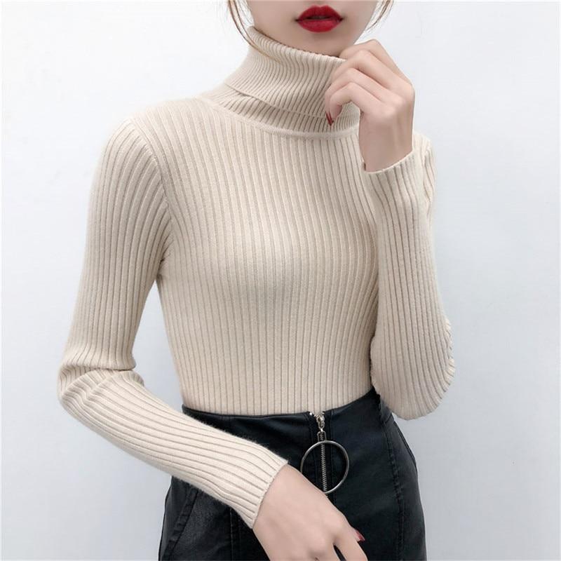 Casual Solid Turtleneck Female Pullover Full Sleeve Sweater - Stylesma