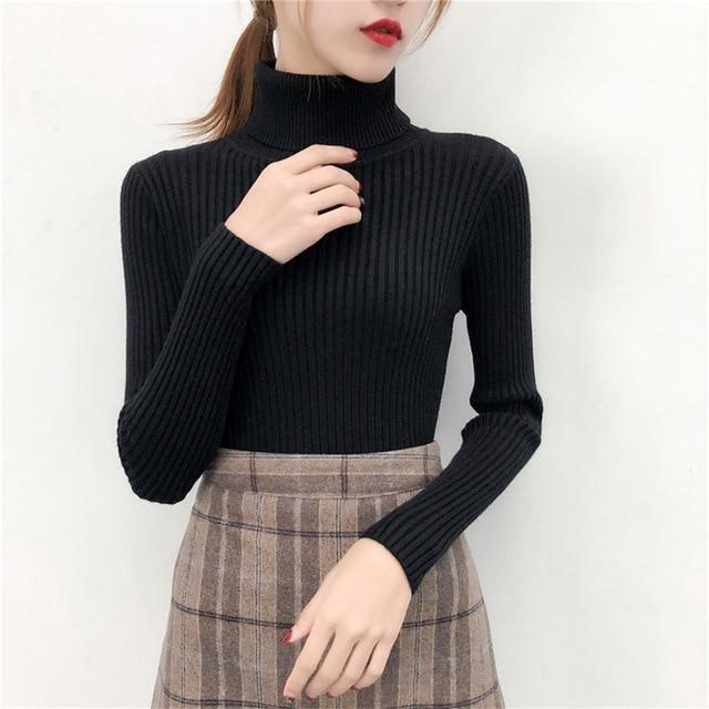 Casual Solid Turtleneck Female Pullover Full Sleeve Sweater