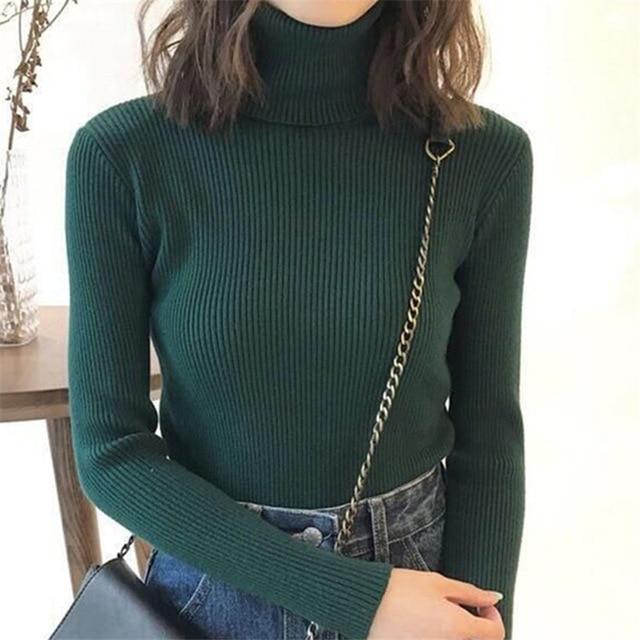 Casual Solid Turtleneck Female Pullover Full Sleeve Sweater