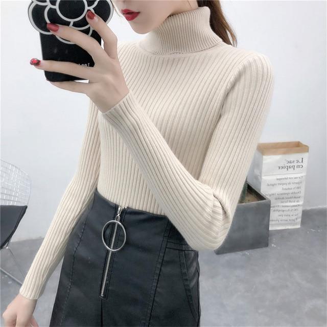 Casual Solid Turtleneck Female Pullover Full Sleeve Sweater
