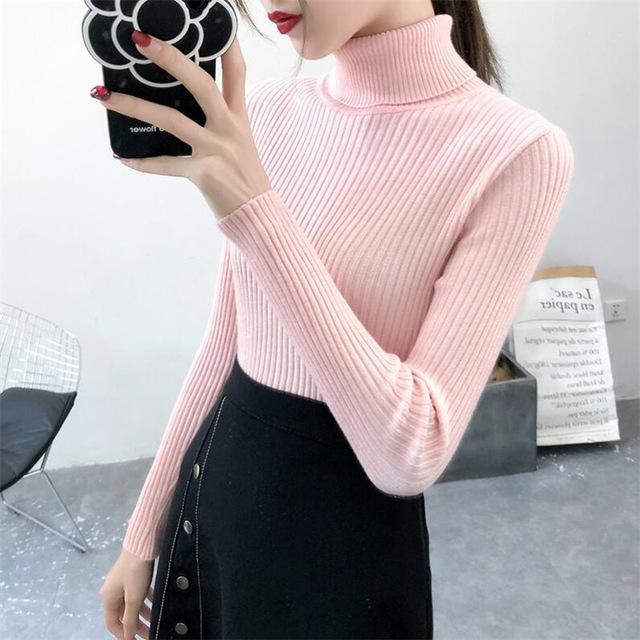 Casual Solid Turtleneck Female Pullover Full Sleeve Sweater