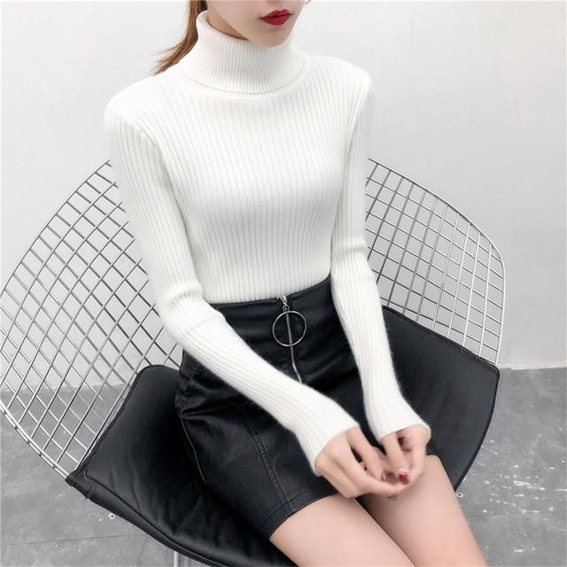 Casual Solid Turtleneck Female Pullover Full Sleeve Sweater