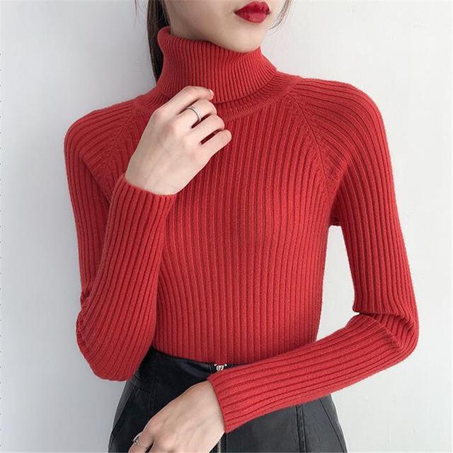 Casual Solid Turtleneck Female Pullover Full Sleeve Sweater