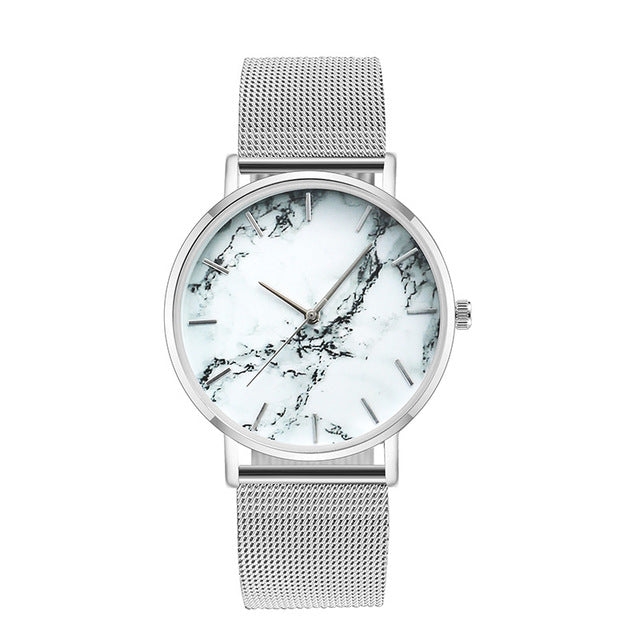 Mesh Band Marble Style Quartz Wrist Watch