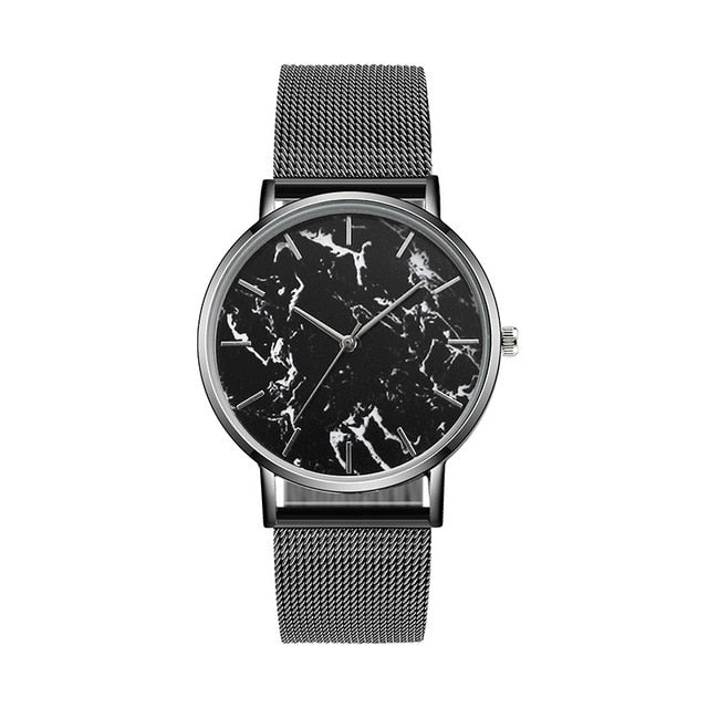 Mesh Band Marble Style Quartz Wrist Watch