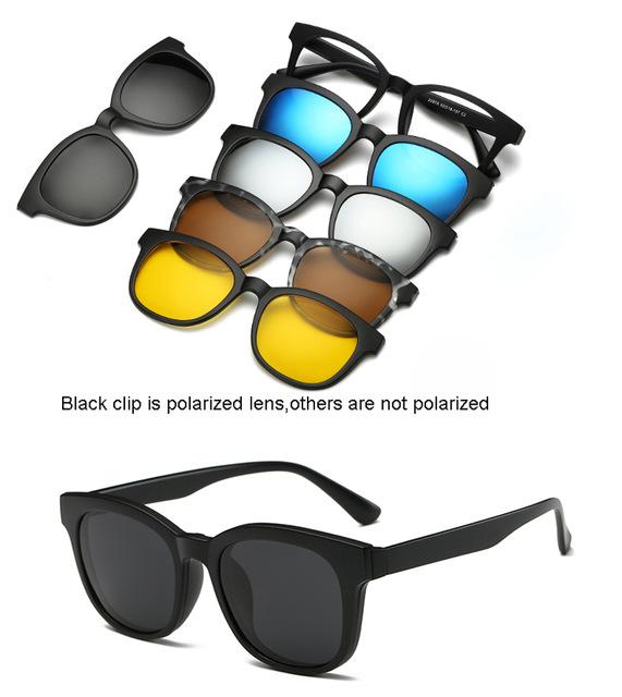 5 lenes Magnet Mirrored Clip on Sunglasses