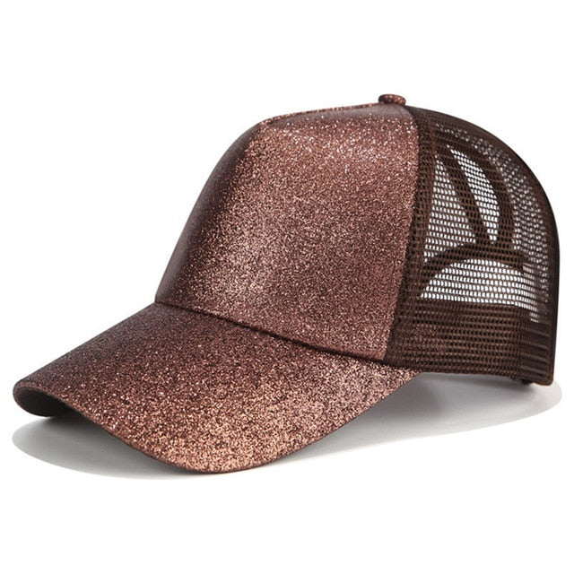 Glitter Ponytail Mesh Snapback Baseball Cap