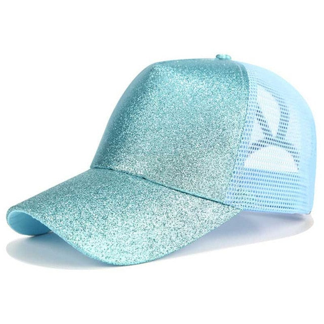 Glitter Ponytail Mesh Snapback Baseball Cap