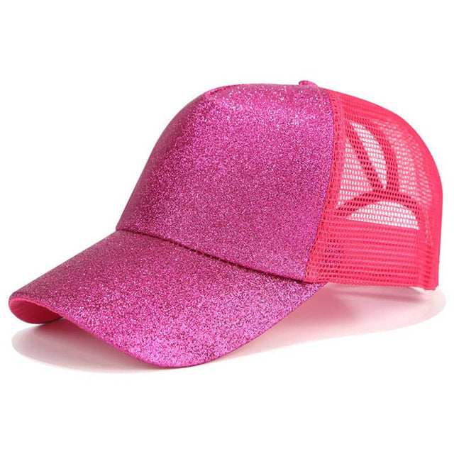 Glitter Ponytail Mesh Snapback Baseball Cap - Stylesma