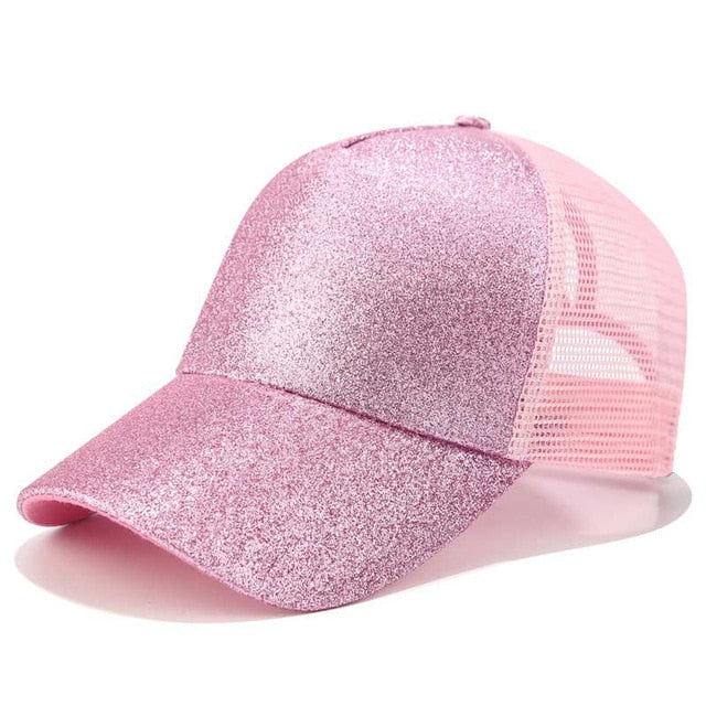 Glitter Ponytail Mesh Snapback Baseball Cap
