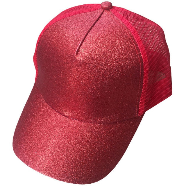 Glitter Ponytail Mesh Snapback Baseball Cap