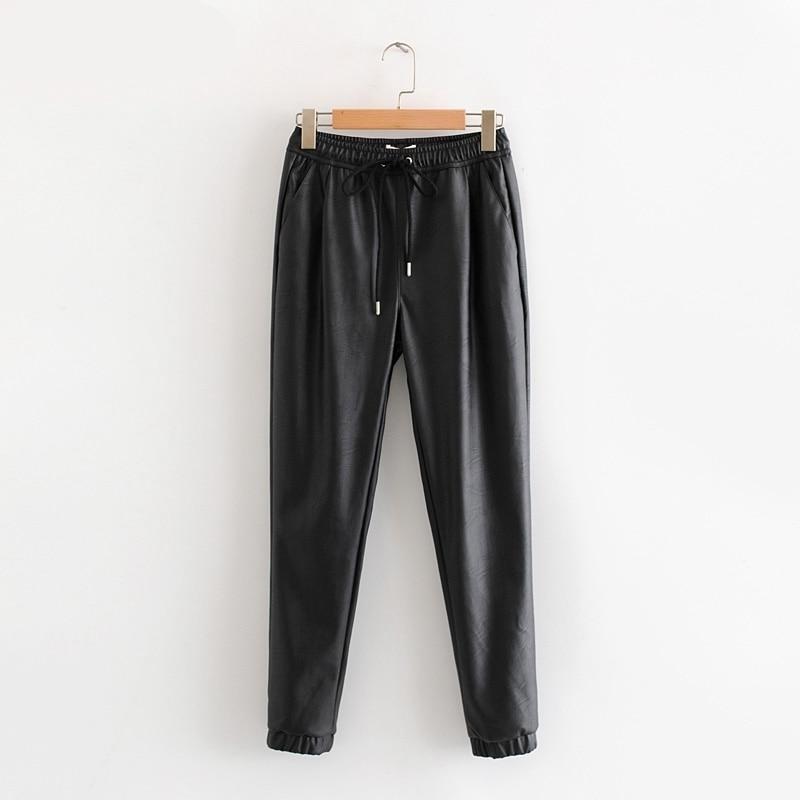 PU Leather Stretch Waist Full Length Pant - Stylesma