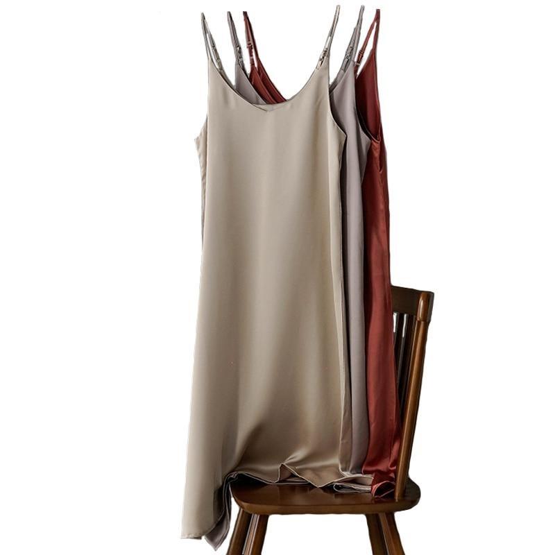 V-Neck Sleeveless Satin Dress - Stylesma