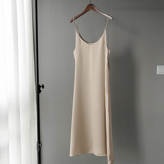 V-Neck Sleeveless Satin Dress