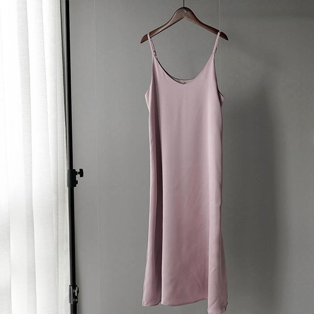V-Neck Sleeveless Satin Dress