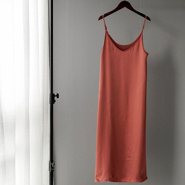 V-Neck Sleeveless Satin Dress