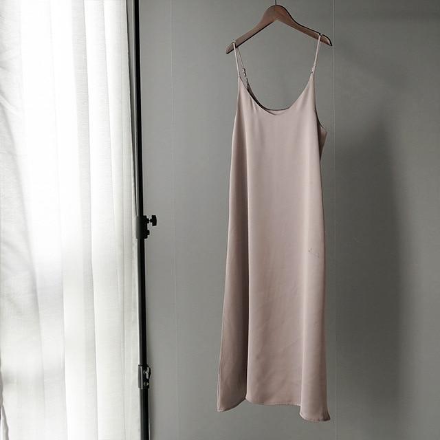 V-Neck Sleeveless Satin Dress