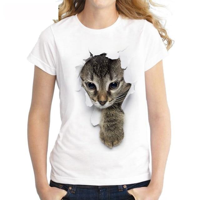 Enchanted 3D Cat Print Casual Short Sleeve T-Shirt