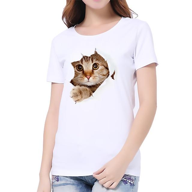 Enchanted 3D Cat Print Casual Short Sleeve T-Shirt