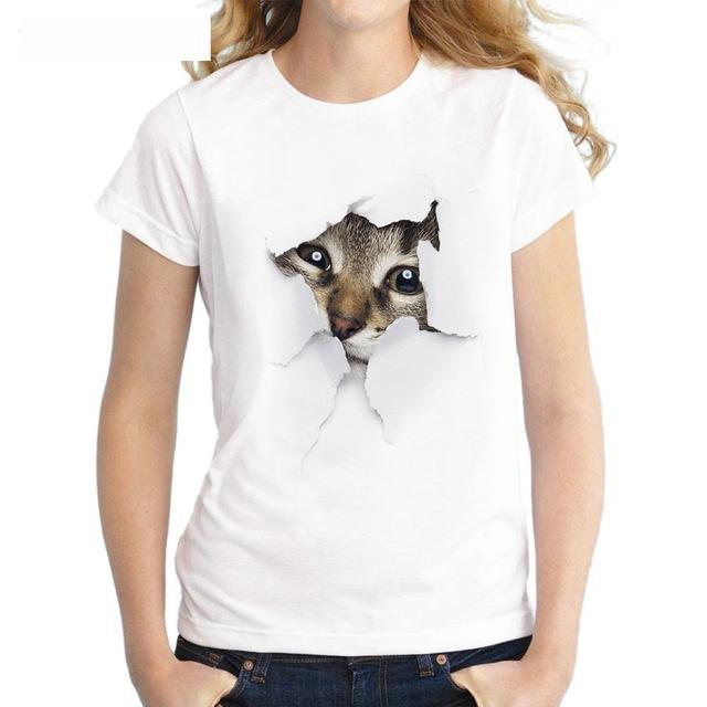 Enchanted 3D Cat Print Casual Short Sleeve T-Shirt
