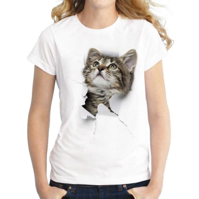 Enchanted 3D Cat Print Casual Short Sleeve T-Shirt - Stylesma