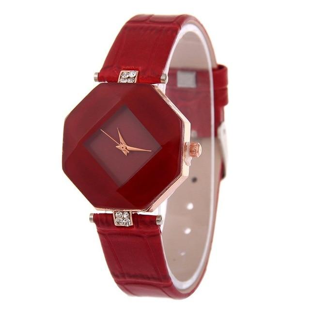 Jewel Cut Geometry Crystal Leather Quartz Wrist Watch