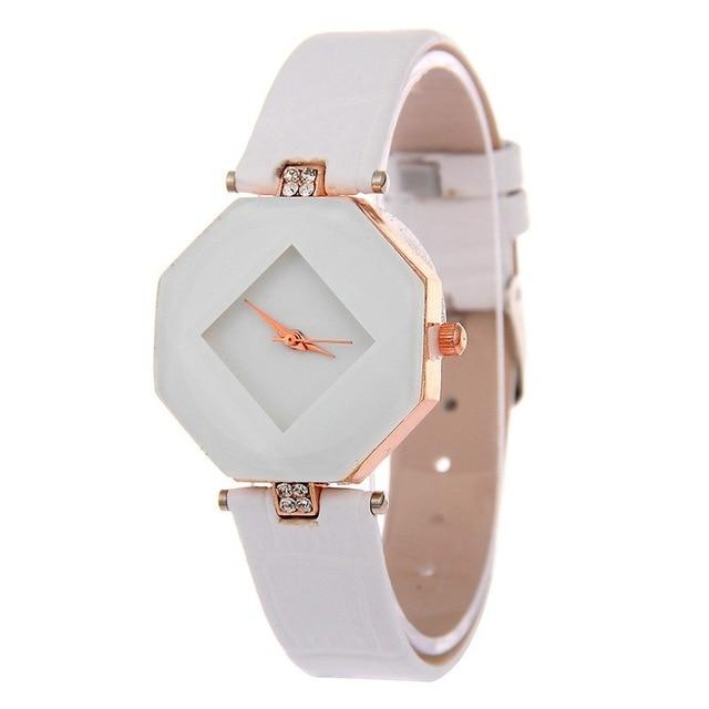 Jewel Cut Geometry Crystal Leather Quartz Wrist Watch