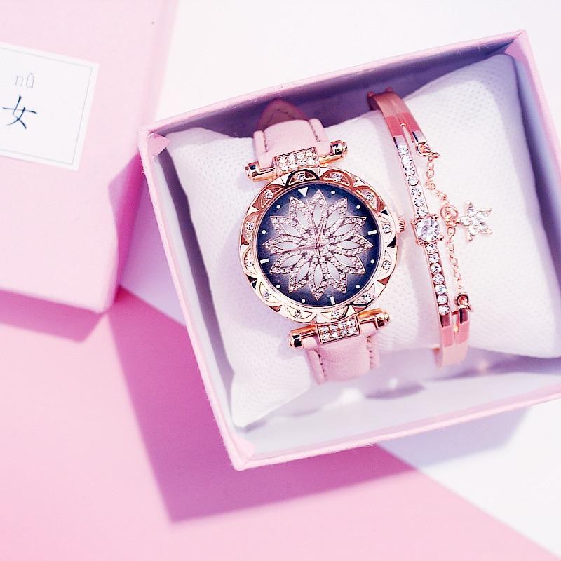 Casual Leather Quartz Bracelet set Wristwatch