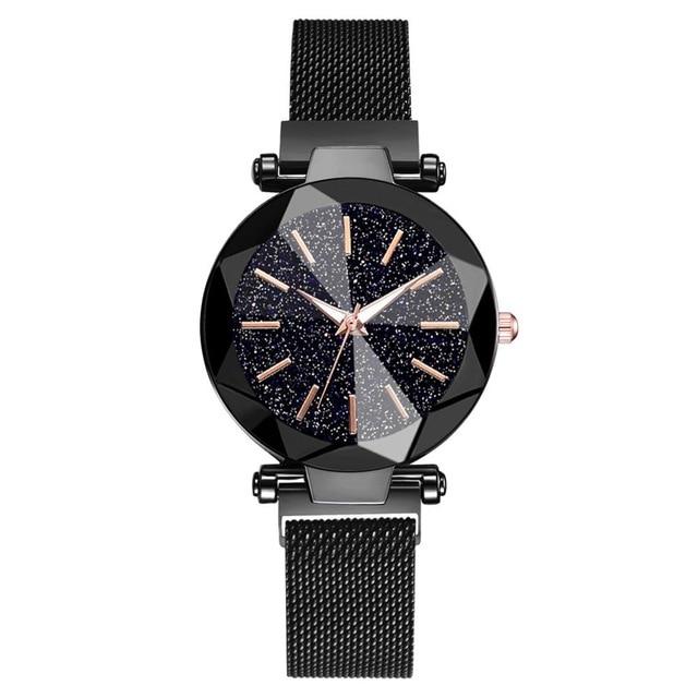 Stainless Steel Mesh Crystal Analog Quartz Wristwatch