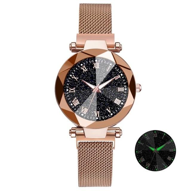 Stainless Steel Mesh Crystal Analog Quartz Wristwatch