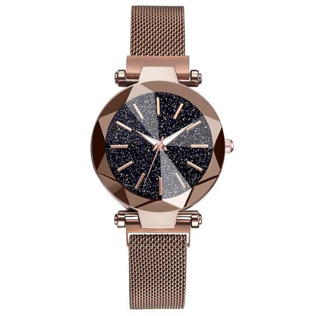 Stainless Steel Mesh Crystal Analog Quartz Wristwatch