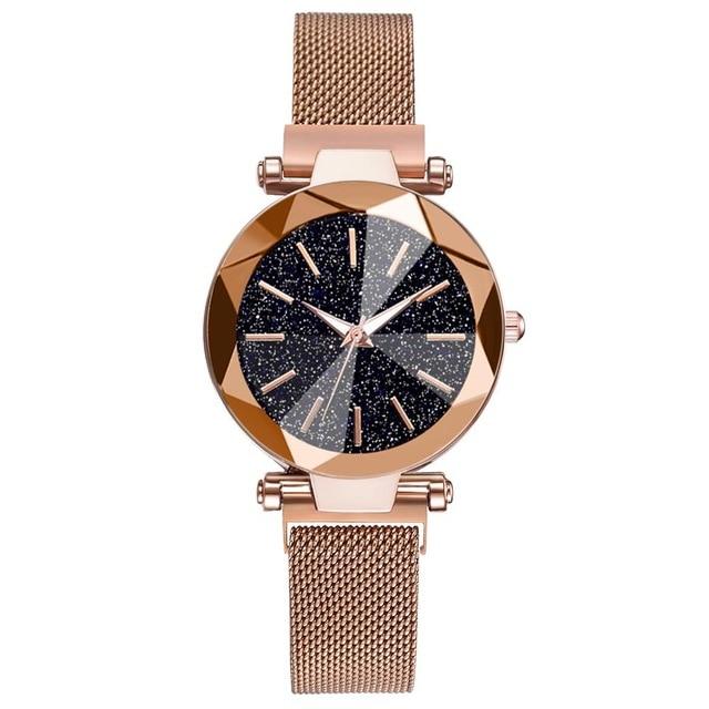 Stainless Steel Mesh Crystal Analog Quartz Wristwatch