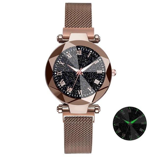 Stainless Steel Mesh Crystal Analog Quartz Wristwatch