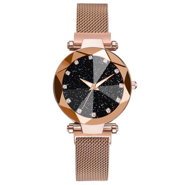 Stainless Steel Mesh Crystal Analog Quartz Wristwatch