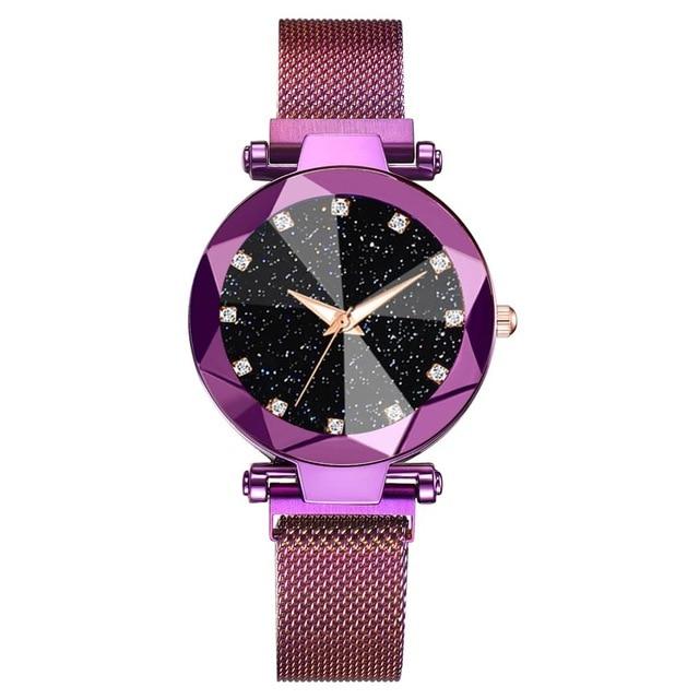 Stainless Steel Mesh Crystal Analog Quartz Wristwatch