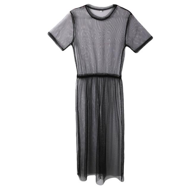 Black Gauze Half Sleeve Lace Mesh Dress