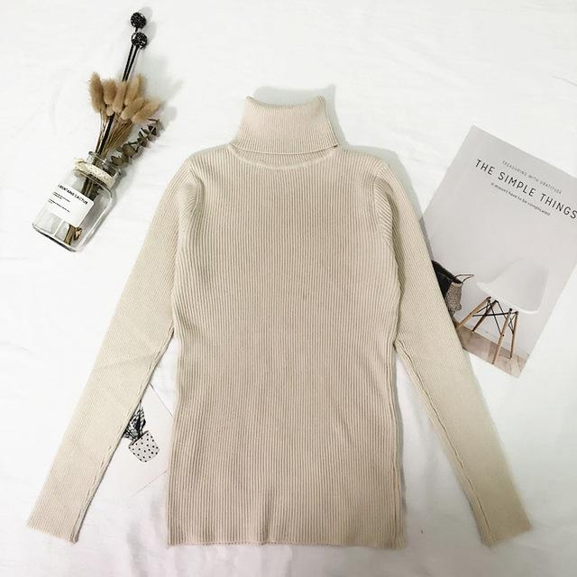 Knitted Cotton Pullover Turtleneck Sweater